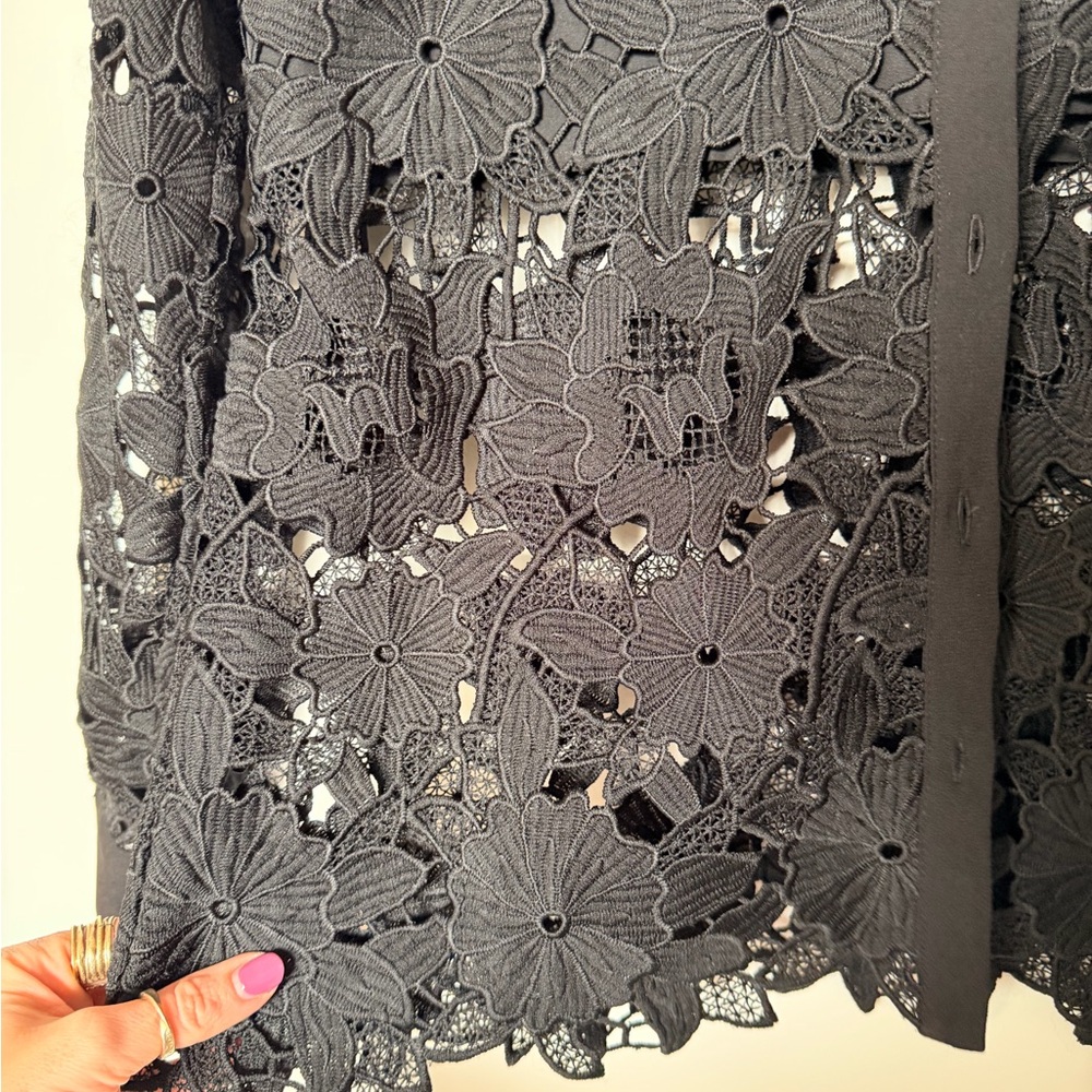 Ted Baker Black Floral Lace Button-Up Blouse - Picture 6 of 8